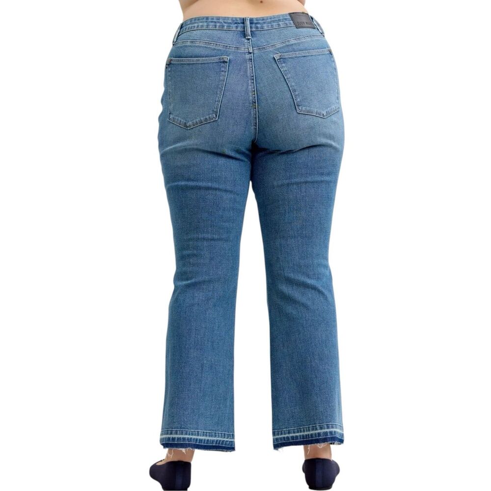 Judy Blue Mid Rise Bootcut Jeans Tummy Control Stretch Denim Raw Hem NWT - Picture 7 of 13